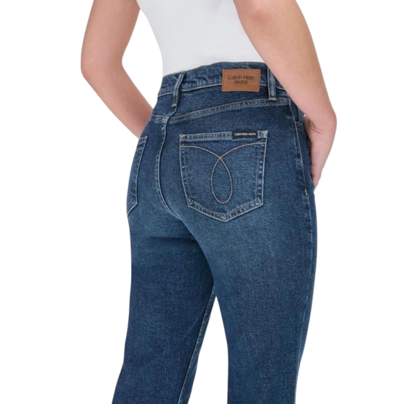 Calvin Klein Women's Size 14 High Rise Straight Leg Dark Blue Jeans - Picture 3 of 7